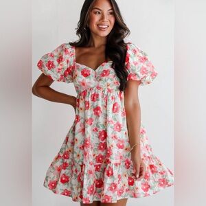 & Merci size large White Floral Babydoll Mini Dress